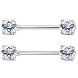 925 Sterling Silver Nipple Rings Barbell Crystal Ball Piercing 14G 2pcs/lot