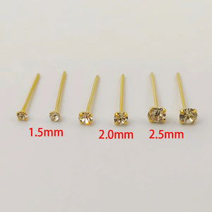 925 Silver Nose Stud Clear Crystal Straight Nose Pin Piercing 20pcs