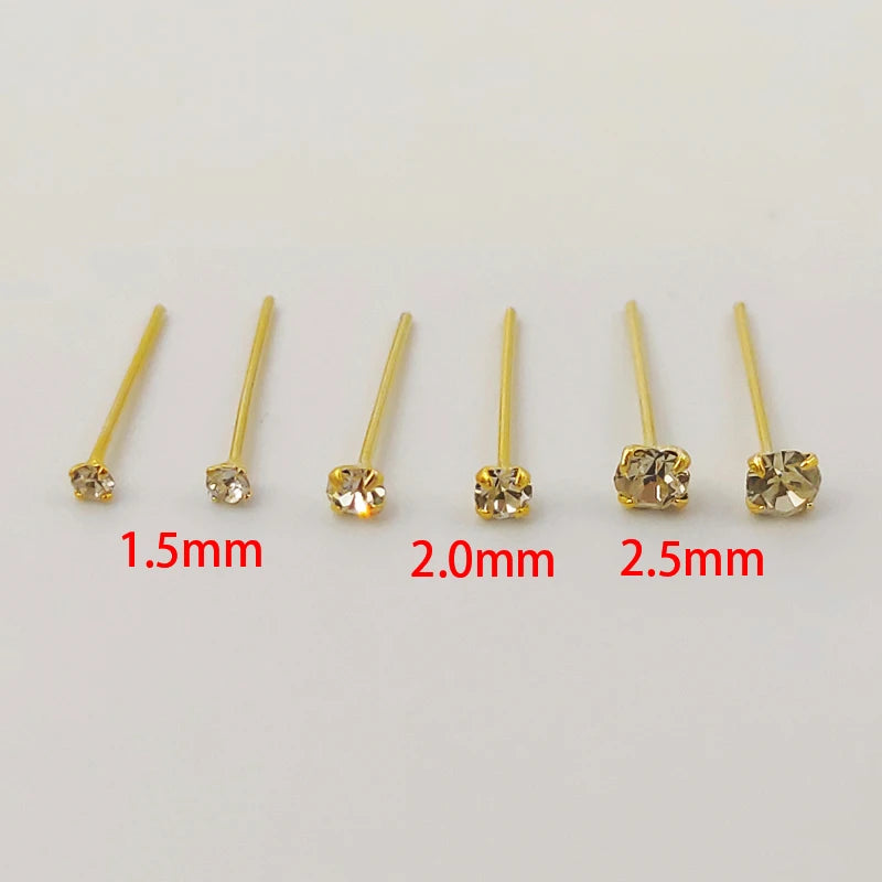 925 Silver Nose Stud Clear Crystal Straight Nose Pin Piercing 20pcs