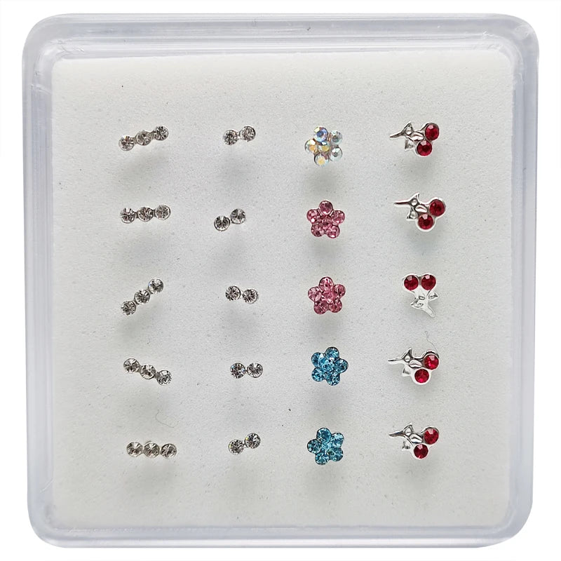 925 Silver Nose Stud Clear Crystal Nose Pin Nariz Piercing 20pcs