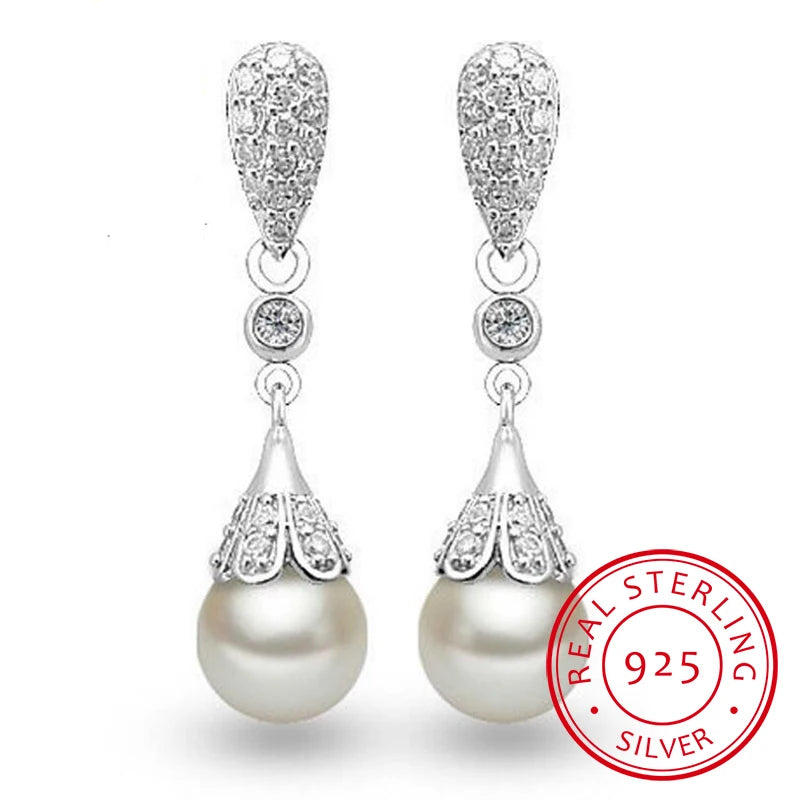 925 Silver Freshwater Pearl Drop Earrings for Women