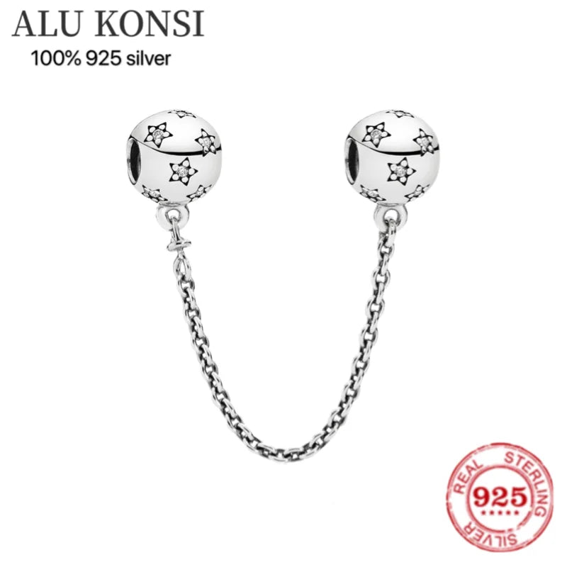 925 Silver Safety Chain Charm Bead Pan Bracelet DIY Jewelry