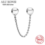 925 Silver Safety Chain Charm Bead Pan Bracelet DIY Jewelry