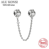 925 Silver Safety Chain Charm Bead Pan Bracelet DIY Jewelry