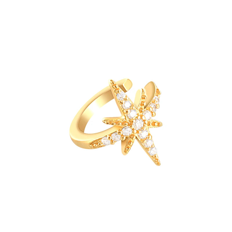925 Silver Star Ear Cuff CZ Zircon Clip Earring