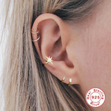 925 Silver Star Ear Cuff CZ Zircon Clip Earring