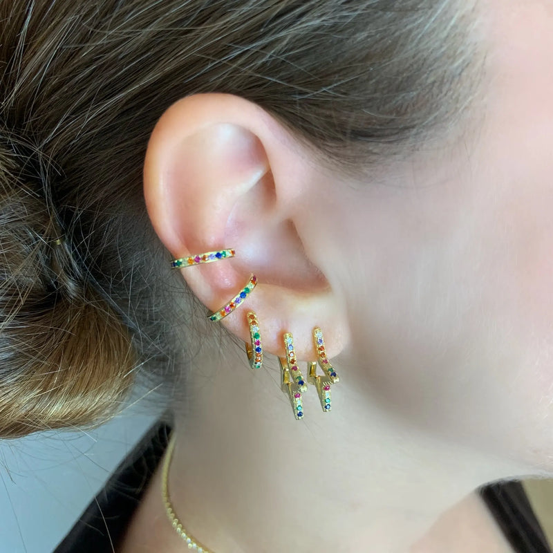 925 Silver Geometric Rainbow CZ Star Earrings for Christmas