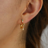 925 Silver Geometric Rainbow CZ Star Earrings for Christmas