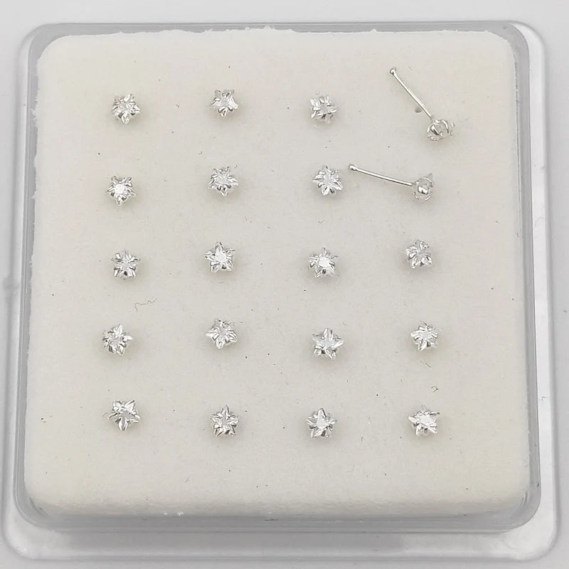 925 Silver Star CZ Nose Stud Body Piercing Jewelry 20pcs
