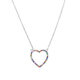 925 Silver Sweet Love Heart Necklace Rainbow CZ Gift