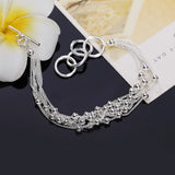 925 Silver Tassel Chain Bracelet with Grape Beads for Women