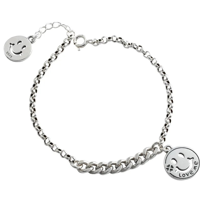 Vintage Round Card Bracelet Thai Silver Face Jewelry for Women Men