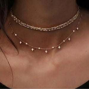 925 Sterling Silver CZ Station Choker Necklace - Elegance Layer Jewelry