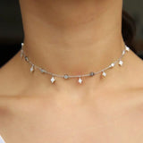 925 Sterling Silver CZ Station Choker Necklace - Elegance Layer Jewelry