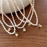 925 Sterling Silver Freshwater Pearl Necklace Double Tone Rose Flower Love