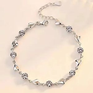 925 Silver Zircon Heart Bracelet Crystal Women's Gift Party Jewelry