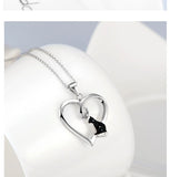 925 Silver Heart Pendant Crystal Cat Necklace for Women