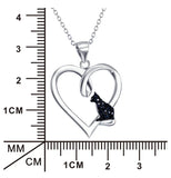 925 Silver Heart Pendant Crystal Cat Necklace for Women