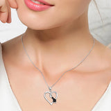925 Silver Heart Pendant Crystal Cat Necklace for Women