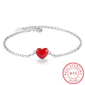 925 Silver Anklet Red Love Peach Heart Bracelet for Women