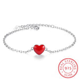 925 Silver Anklet Red Love Peach Heart Bracelet for Women