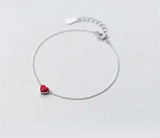 925 Silver Anklet Red Love Peach Heart Bracelet for Women