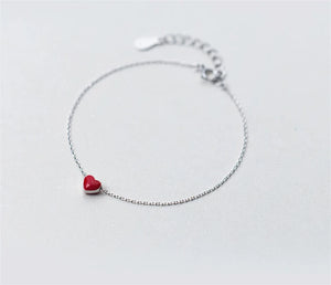 925 Silver Anklet Red Love Ankle Peach Heart Bracelet Women