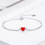 925 Silver Anklet Red Love Peach Heart Bracelet for Women