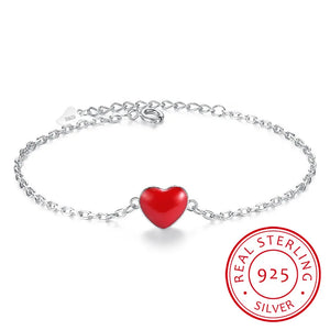 925 Silver Anklet Red Love Ankle Bracelet for Women