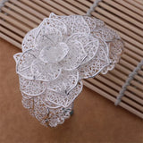 925 Sterling Silver Bangle Bracelets for Women Mum Rose Flower Bangles