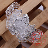 925 Sterling Silver Bangle Bracelets for Women Mum Rose Flower Bangles