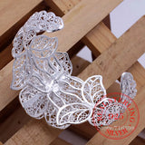 925 Sterling Silver Bangle Bracelets for Women Mum Rose Flower Bangles