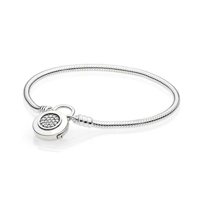 925 Sterling Silver Lock Your Heart Pan Bracelet DIY Jewelry