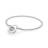 925 Silver 3-Color Lock Heart Pan Bracelet DIY Jewelry
