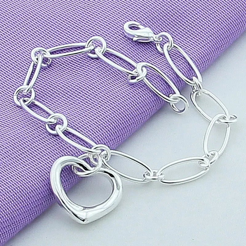 925 Silver Heart Bracelet Women Party Wedding Jewelry Christmas