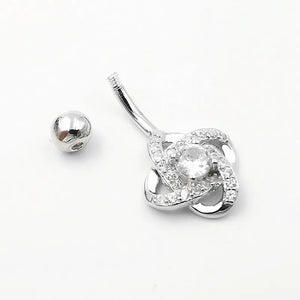 925 Silver Bell Button Ring CZ Navel Piercing Body Jewelry