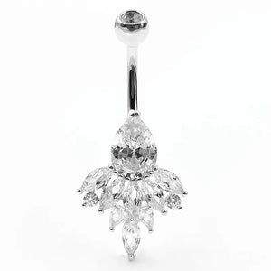 925 Silver Bell Button Ring Peafowls CZ Navel Piercing Body Jewelry