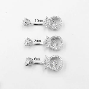 925 Silver Bell Button Ring CZ Navel Piercing Jewelry