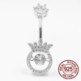 925 Silver Bell Button Ring CZ Navel Piercing Jewelry