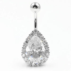 925 Silver Bell Heart CZ Navel Ring Body Piercing
