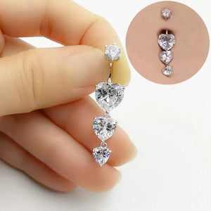 925 Silver Bell Heart CZ Navel Ring