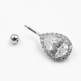 925 Silver Bell Heart CZ Navel Ring Body Piercing