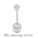 925 Silver Belly Bar Double Ball Navel Rings Barbell Body Piercing