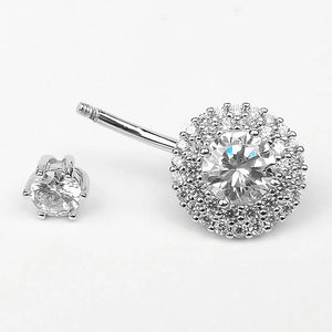 925 Silver Belly Bar Double End CZ Navel Ring Piercing Jewelry