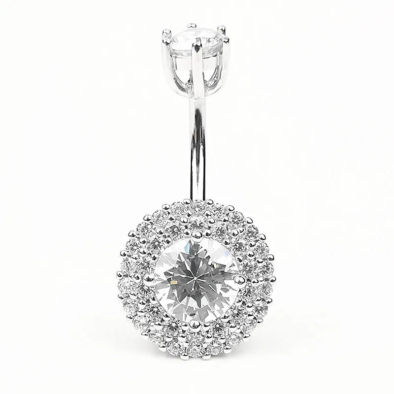 925 Silver Belly Bar Double End CZ Navel Ring Piercing Jewelry