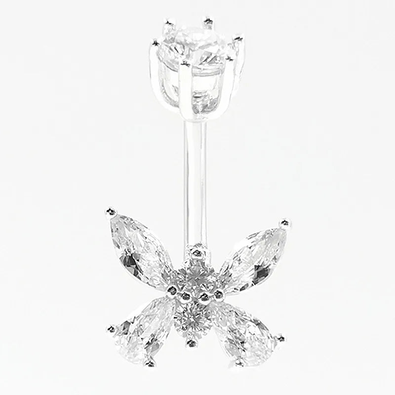 925 Silver CZ Butterfly Navel Ring Piercing Jewelry