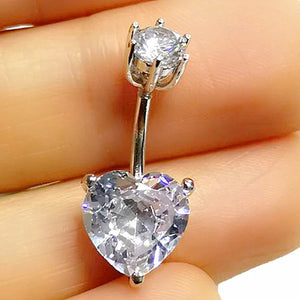 925 Silver Belly Button CZ Heart Navel Ring Piercing