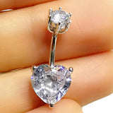 925 Silver Belly Button CZ Heart Navel Ring Piercing