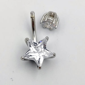 925 Silver Belly Button Ring Star CZ 14G Navel Piercing Jewelry Gift Women