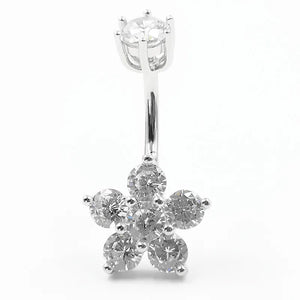 925 Silver Flower CZ Belly Button Ring Navel Piercing Jewelry